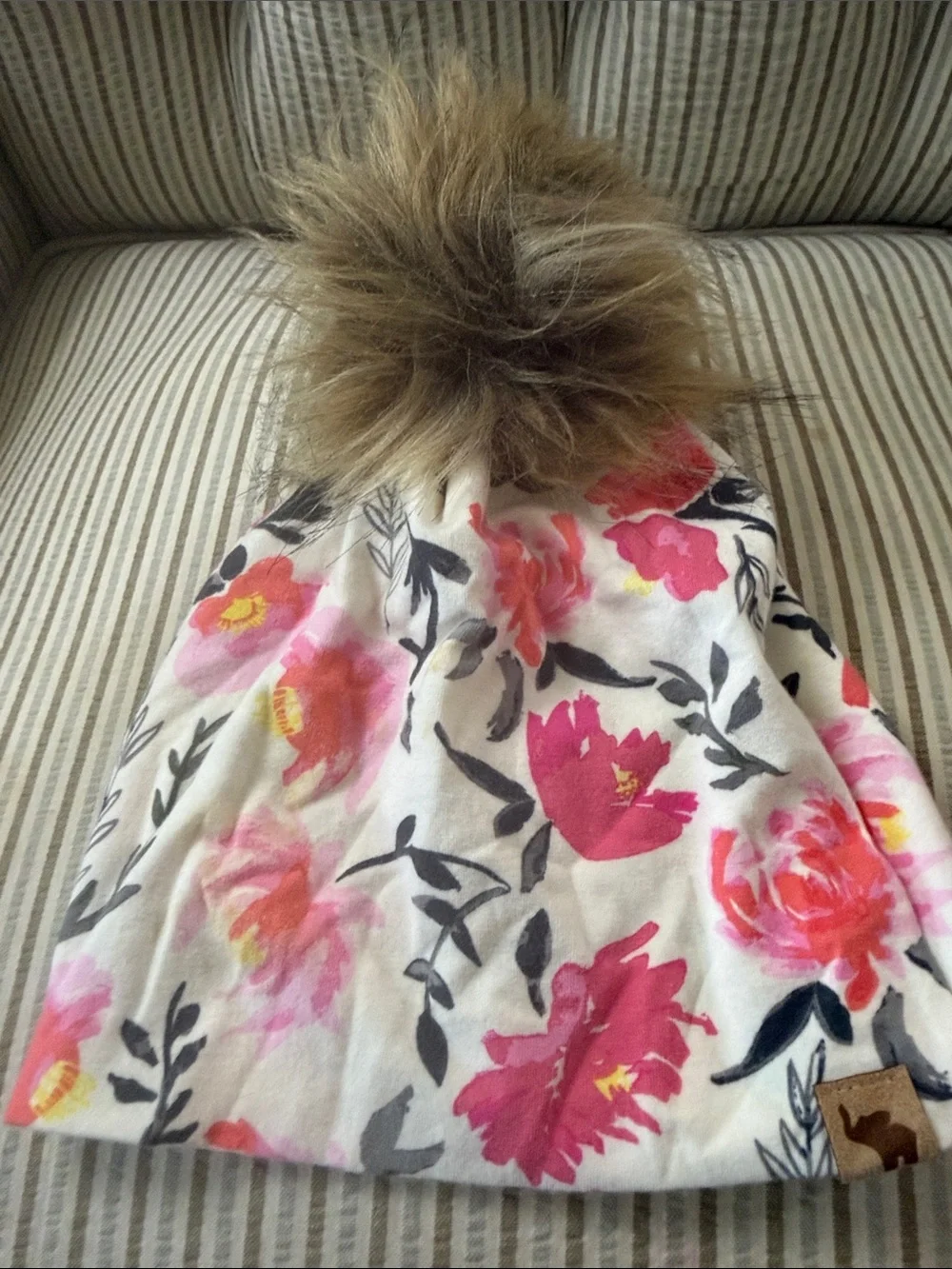 Trio of Pom Pom Beanies - Cream, Floral Pink, Charcoal